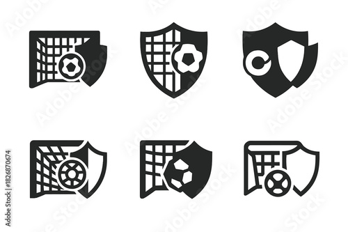 Offense Defense Logos. Offense vs Defense. Icon set. Set Logo of Offense vs Defense: goal net. harmonious logo variations of the same emblematic concept, each