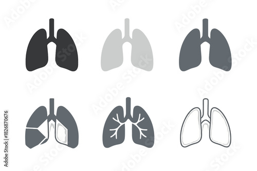 Human Anatomy Logos. Human anatomy. Icon set. Set Logo of human anatomy: respiratory system lungs symbol. harmonious logo variations of the same emblematic