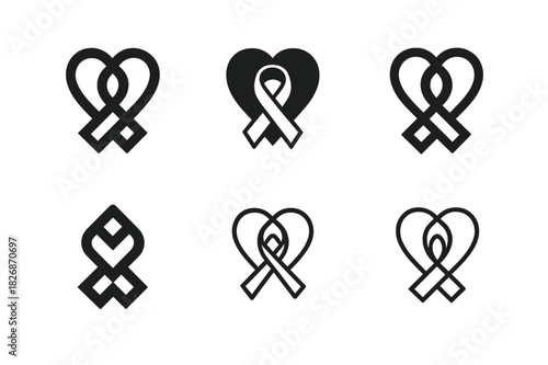 Legacy Icon Variations. Contemplating the end of life and legacy. Icon set. Set Logo of Contemplating the end of life and legacy: memorial ribbon intertwined