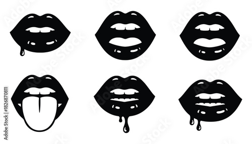 Black lips vector set sexy mouth illustration graphic design