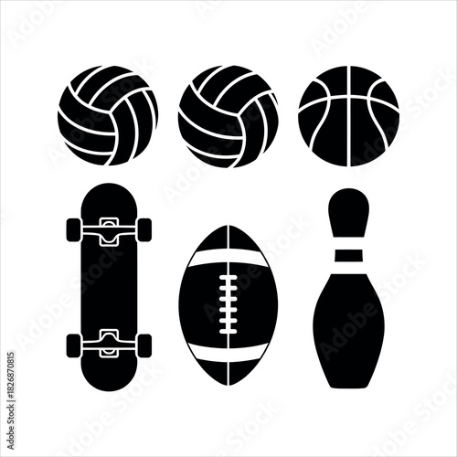 Collection of sports equipment isolated on white background