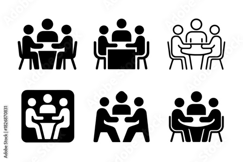 Candid Leadership Logos. Candid shots of managers in everyday work settings. Icon set. Set Logo of candid leadership: team discussion. harmonious