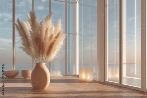 Elegant Vase With Pampas Grass in Modern Interior With Natural Light