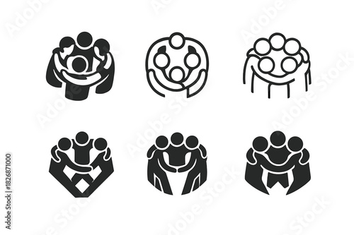 Youthful Unity Icons. Young people participating in social activities and friendships. Icon set. Set Logo of Young people participating in social activities