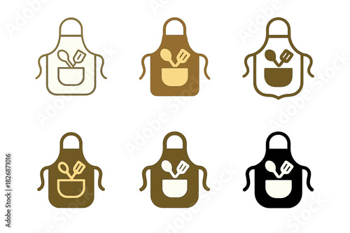 Farmhouse Cooking Icons. A farmer?s wife cooking a hearty meal in a farmhouse kitchen. Icon set. Set Logo of rustic home life: apron and cooking utensils.