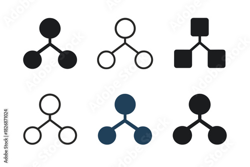 Argumentation Logo Variations. Argumentation. Icon set. Set Logo of Argumentation: branching argument map with central claim node. harmonious logo variations