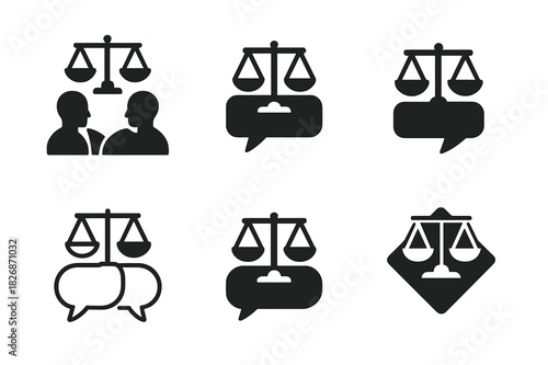 Mediation Logo Variations. Lawyers participating in alternative dispute resolution (mediation). Icon set. Set Logo of Lawyers participating in alternative