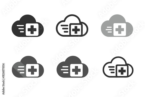 Digital Health Icons. Digital health startups. Icon set. Set Logo of digital health startups: cloud with medical data symbol. harmonious logo variations of the