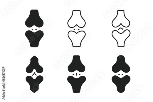 Bone Logo Variations. The role of bones. Icon set. Set Logo of The role of bones: synovial joint. harmonious logo variations of the same emblematic concept,