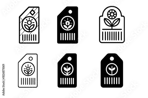 Renewable Icons Showcase. renewable energy credits. Icon set. Set Logo of renewable energy credits: tracking registry barcode tag. harmonious logo variations