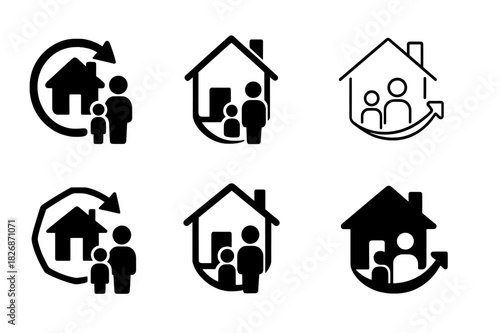 Family Heritage Logos. Revisiting places of significance to the family. Icon set. Set Logo of revisiting places of significance to the family: childhood home.