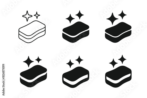 Kitchen Logo Variations. Tidying up the kitchen counters. Icon set. Set Logo of Tidying up the kitchen counters: sponge. harmonious logo variations of the same