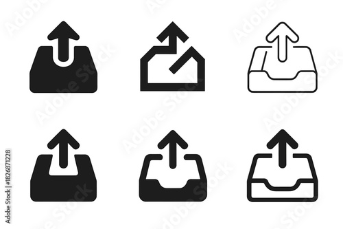 Outgoing Mail Logo Variations. Outgoing mail tray. Icon set. Set Logo of outgoing mail tray: mailbox with arrow. harmonious logo variations of the same