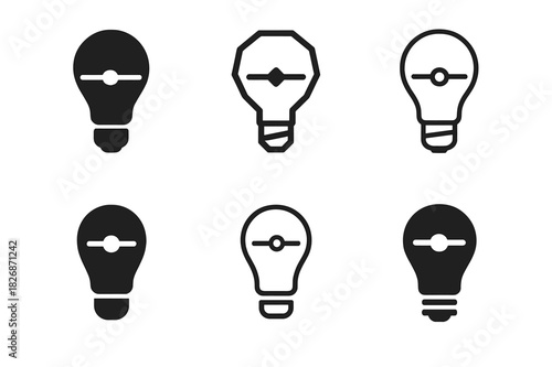 Smart Bulbs Icons. Setting up smart bulbs. Icon set. Set Logo of smart lighting: adjusting brightness slider. harmonious logo variations of the same emblematic