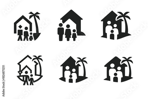 Family Heritage Symbols. Revisiting places of significance to the family. Icon set. Set Logo of revisiting places of significance to the family: family