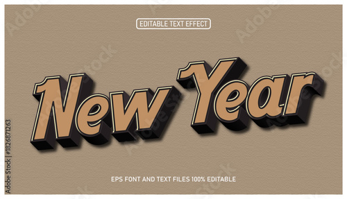 New Year 3D retro vintage style editable text effect