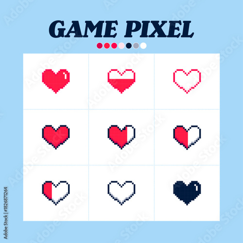 Pixel Game Heart Gauge HP Bar UI Set｜ Cute Retro 8bitドット絵 ピクセル ハートHPゲージ
