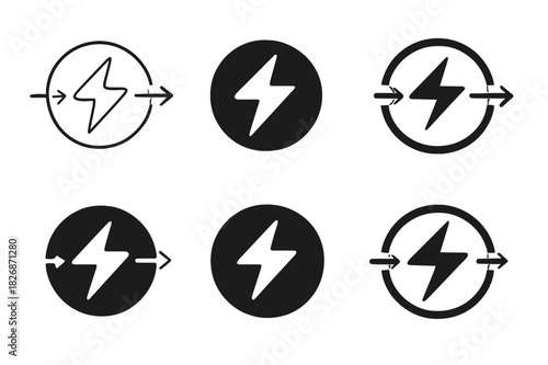 Electric Flow Logos. How electricity flows. Icon set. Set Logo of how electricity flows: current arrows. harmonious logo variations of the same emblematic