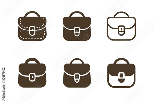 Leathercraft Logo Set. Leatherworking and creating custom bags. Icon set. Set Logo of leathercraft: handcrafted satchel bag. harmonious logo variations of the