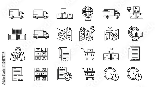 Conjunto de iconos de línea de entrega.
 Colección de iconos de envío.
 Vector