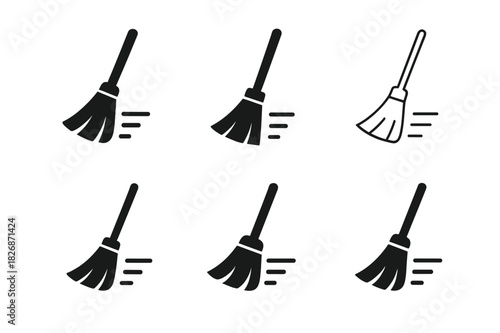 Cleanliness Logo Variations. Sweeping the Floor. Icon set. Set Logo of cleanliness: broom with motion trails. harmonious logo variations of the same emblematic