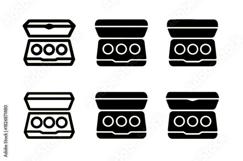 Elegant Makeup Logos. High-end makeup packaging. Icon set. Set Logo of High-end makeup packaging: eyeshadow palette with magnetic closure. harmonious logo