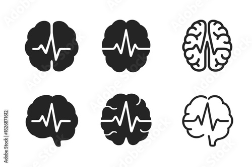 Brain Anxiety Logos. The brain's role in anxiety and depression. Icon set. Set Logo of the brain's role in anxiety and depression: neural network