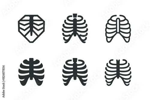 Bone Logo Variations. The role of bones. Icon set. Set Logo of The role of bones: rib cage. harmonious logo variations of the same emblematic concept, each