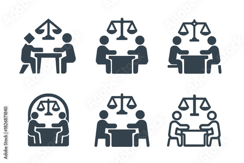 Civil Court Logo Set. Representation in civil court cases and legal settlements. Icon set. Set Logo of representation in civil court cases and legal