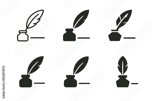 Poetic Logo Variations. Poetic expression. Icon set. Set Logo of poetic expression: laurel wreath encircling a quill and star. harmonious logo variations of