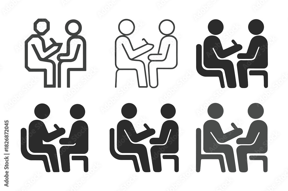 Fototapeta premium Therapist Listening Logos. A Therapist Listening Attentively to a Patient During a Counseling Session. Icon set. Set Logo of A Therapist Listening Attentively