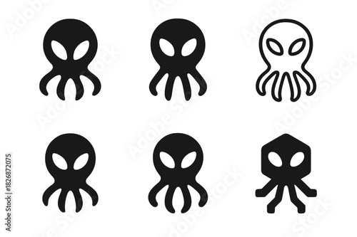 Alien Creature Icons. Video Game Characters. Icon set. Set Logo of Video Game Characters: Alien Creature. harmonious logo variations of the same emblematic