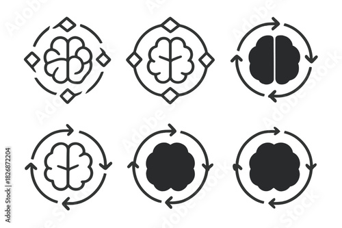 Emotion Processing Icons. How emotions are processed in the brain. Icon set. Set Logo of How emotions are processed in the brain: limbic circuit