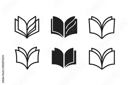 Bookish Logo Variations. Bookish ambiance. Icon set. Set Logo of bookish ambiance: Pages turning animation icon. harmonious logo variations of the same