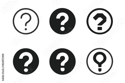Quiz Logo Variations. Interactive quiz template. Icon set. Set Logo of quiz design: question mark inside circle. harmonious logo variations of the same