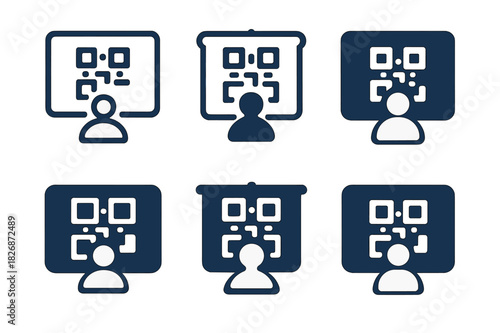 Digital Classroom Logos. Digital classroom interface. Icon set. Set Logo of Digital classroom interface: QR attendance scanner. harmonious logo variations of