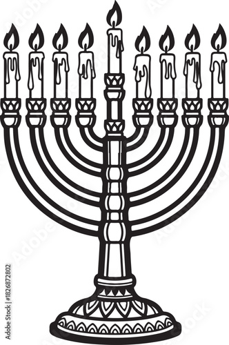 Hanukkah Menorah Illustration with Burning Candles Celebrating the Festival of Lights