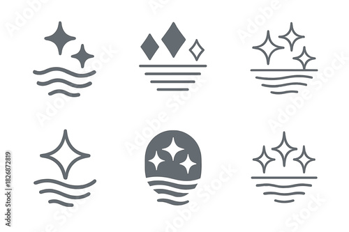 Glint Icon Set. glint. Icon set. Set Logo of glint: shimmer on water surface. harmonious logo variations of the same emblematic concept, each with different