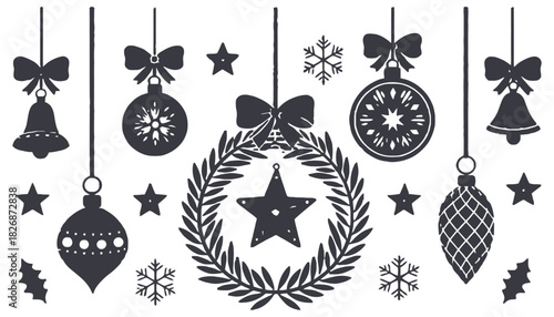 Christmas ornaments and decorations vector graphic illustration