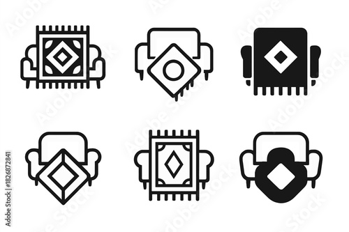 Rug Selection Icons. Choosing rugs for a living room. Icon set. Set Logo of choosing rugs for a living room: patterned carpet sample. harmonious logo