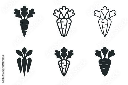 Vegetable Patch Icons. Vegetable Patch. Icon set. Set Logo of Vegetable Patch: carrot bunch. harmonious logo variations of the same emblematic concept, each