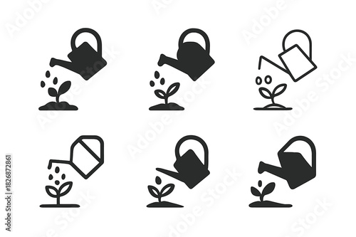 Smallholder Farming Icons. smallholder farming. Icon set. Set Logo of smallholder farming: watering can and sprouts. harmonious logo variations of the same