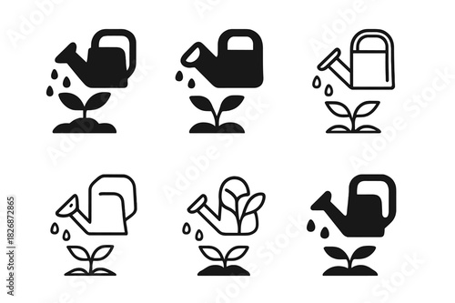 Smallholder Farming Icons. smallholder farming. Icon set. Set Logo of smallholder farming: watering can and sprouts. harmonious logo variations of the same