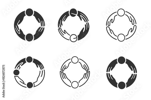 Blended Family Icons. Relationship dynamics in blended families. Icon set. Set Logo of blended families: hands forming a circle. harmonious logo variations of