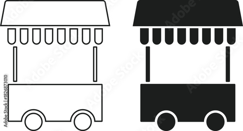 Street Food Kiosk Icons. Market vendor symbols. Quick service and local cuisine signs. Market vendor symbols
