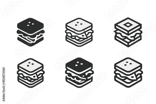 Sandwich Logo Variations. sandwich with toppings. Icon set. Set Logo of sandwich with toppings: layered bread and ingredients. harmonious logo variations of