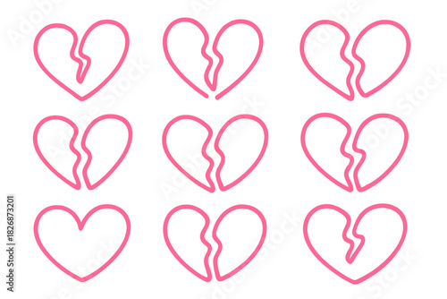 Pink broken heart outlines seamless pattern symbolizing sadness and relationship problems