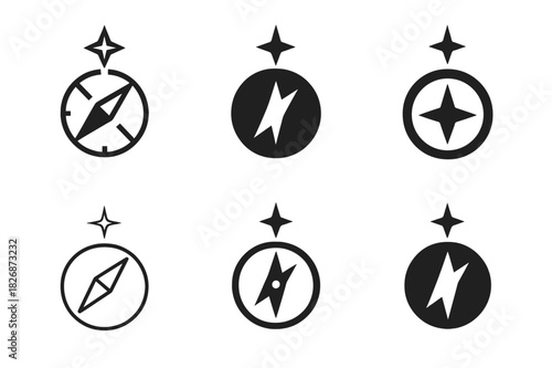 Legacy Compass Icons. Contemplating the end of life and legacy. Icon set. Set Logo of Contemplating the end of life and legacy: compass pointing to legacy