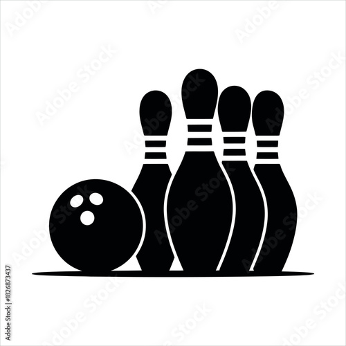 Single bowling ball and pins isolated on white background vector illustration