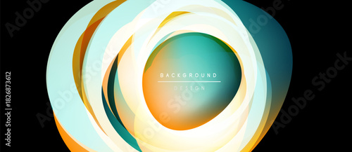 Abstract circular design. Layers create glowing effect, turquoise, orange hues dominate. Modern, vibrant background element.